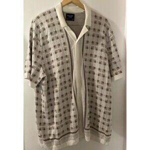 Abercrombie & Fitch Mens Large Knit Shirt Ivory/Cream Brown Plaid Resort XL/Tall